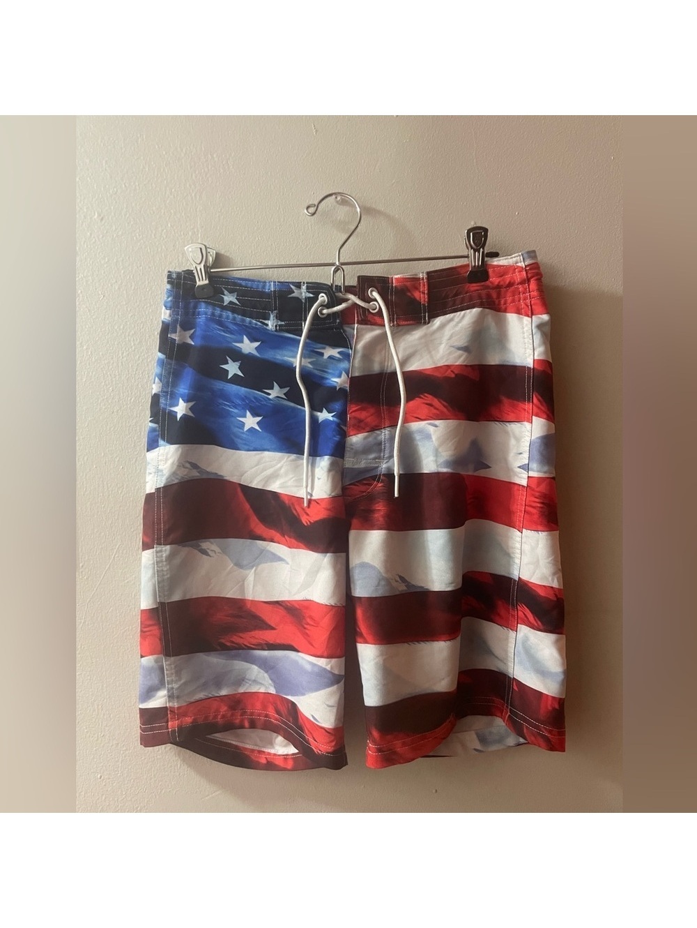 Men’s Old Navy Size 28 American Flag Red White Blue Swim Trunks Tote3